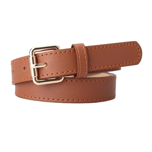 Ceinture classique en similicuir marron avec boucle carrée dorée en métal pour femme