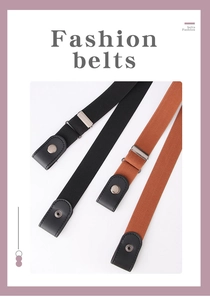 Detail of adjustable elastic no-buckle belts in black and brown with metal sliders