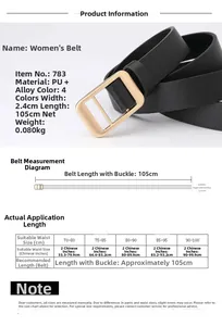 Detailed size chart for 2.4cm width women belt with 105cm length and fit guide