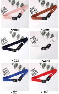 Detail view of 6-color elastic invisible buckle-free belts with leather ends and metal clips