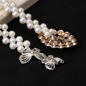 Eleganter Perlen-Taillengürtel mit Schmetterlingsschnalle und Strass für Damenkleider