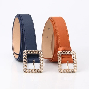 Damen-Gürtel in Marineblau und Orange-Braun mit eleganten, goldenen Kettenschnallen