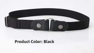 Vue détaillée d'une ceinture élastique noire avec boucle en métal argenté et sangle ajustable