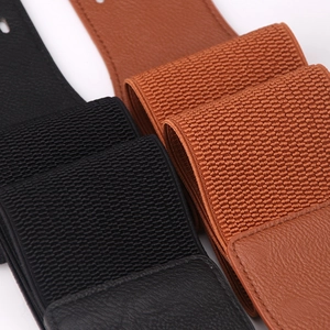Breiter elastischer Taillengürtel für Damen in Schwarz und Braun mit Kunstledertextur