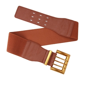 Brauner breiter elastischer Taillengürtel mit goldener Schnalle für Kleider