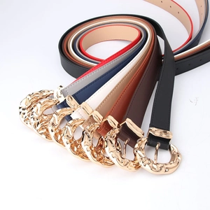 Women stylish fashion belts in various colors with textured gold round buckle