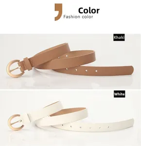 Comparaison détaillée de ceintures en cuir kaki et blanc avec boucles rondes dorées