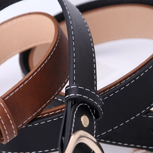 Cinture classiche in pelle da donna nere e marroni con cuciture a contrasto e fibbia oro