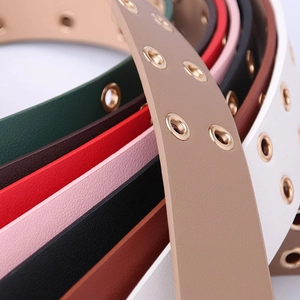 Fashionable double prong buckle belt with dual metal eyelets in multiple colors