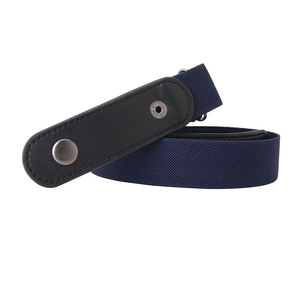 Unisex no-buckle elastic invisible belt with blue strap and black leather ends