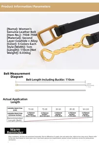 Size guide for genuine leather women belt with alloy buckle measuring 1cm by 110cm