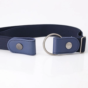 Ceinture élastique invisible bleu foncé avec boucle ronde en métal pour jeans de femme