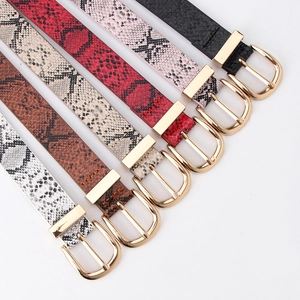Set of slim snake pattern faux leather belts for women with elegant golden D-ring buckles
