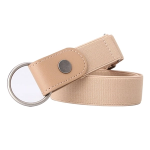 Ceinture stretch invisible kaki pour femme sans boucle avec détails en cuir et anneau argent