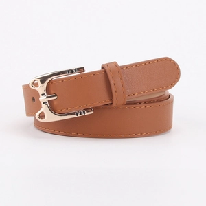 Women Fashion PU Leather Belt With Cute Cat Head Alloy Buckle Versatile Thin Decorative Waist Belt For Jeans Dresses