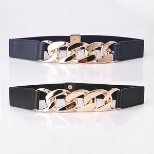 Ceinture élastique avec boucle chaîne dorée en noir et bleu marine pour robes femmes
