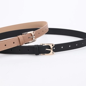 Women's cat-head buckle leather belt set in black and khaki colors with gold hardware
