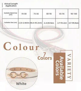 Guide des tailles pour ceinture fine femme avec mesures de taille pour sept couleurs