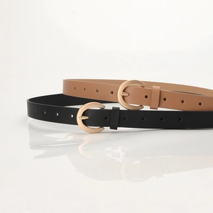 Ceintures minimalistes pour femmes en cuir noir et camel avec boucle fer à cheval dorée