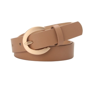 Ceinture fine classique en cuir kaki pour femme avec une boucle ronde en métal doré