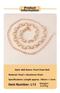 Spécifications de la chaîne de taille en alliage doré et perles mesurant 106cm de long