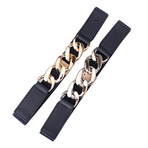 Ceinture élastique femme avec boucle à grande chaîne métallique entrelacée en or et argent