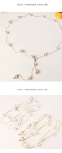 Dettaglio di cinture a catena con perle oro e argento con elegante chiusura a moschettone
