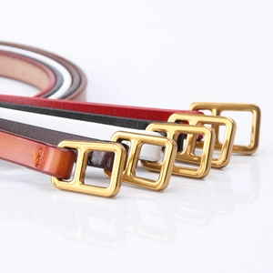 Narrow genuine leather belts for women in five colors with stylish gold buckles