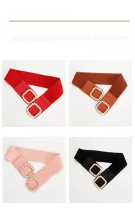 Cinture elasticizzate da donna in quattro colori con elegante fibbia quadrata di perle