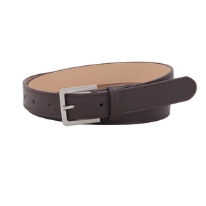 Elegante cintura sottile in pelle marrone scuro da donna con fibbia in metallo argentato