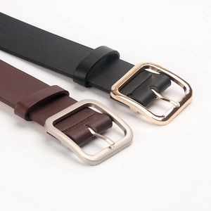 Women's Fashion PU Leather Belt With Square Metal Pin Buckle Versatile Elegant Waist Strap For Dress Coat Jeans Accessory