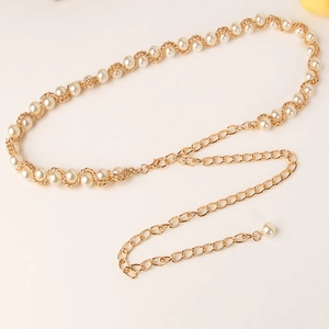 Élégante Ceinture Chaîne en Métal Doré Avec Décoration de Künstliche Perles d'Imitation Fermoir Homard Réglable Accessoires de Robe Pour Femmes Bijoux