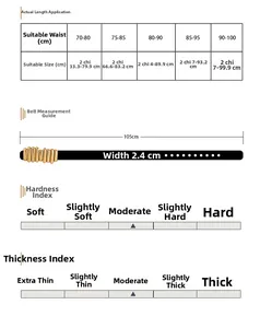 Guida alle taglie della cintura nera da donna con 105cm di lunghezza e 2,4cm di larghezza