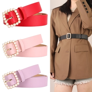 Cintura Da Donna In Ecopelle Elegante Fibbia Quadrata Con Künstliche Perle Cintura Decorativa Per Abito Accessorio Semplice E Versatile
