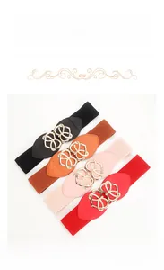 Damen Elastik-Gürtel Set in Schwarz, Braun, Rosa, Rot mit goldener Herzschnalle