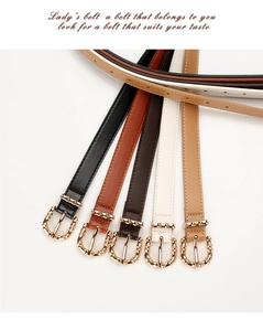 Assorted colors of thin PU leather belts for women with bamboo-style gold pin buckles