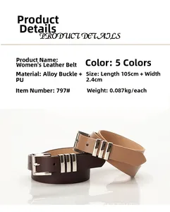Detail view of women's PU leather belts with alloy buckles in brown and khaki shades