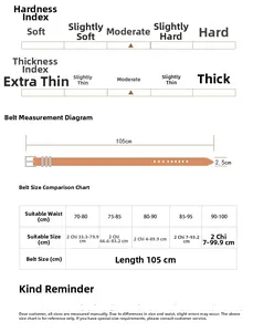 Size chart showing width 2.5cm and length 105cm for women's fashion belt measurements
