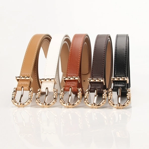 Women Fashion Thin Belt With Alloy Bamboo Pin Buckle Casual Versatile Synthetic Leather Waistband For Jeans Dress Lady Gift