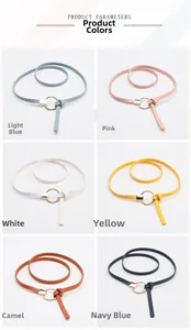 Damen-Schmalgürtel in sechs Farben mit goldenen Rundschnallen und Knoten-Design im Detail