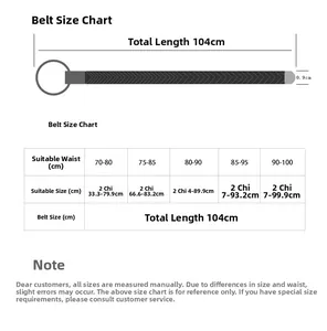 Guide des tailles pour ceinture tressée fine avec longueur 104cm et largeur 0,9cm détaillée