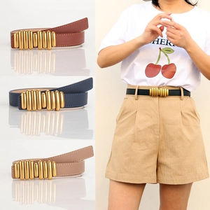 Cintura da Donna alla Moda in Pelle Artificiale Con Fibbia in Lega a Costine Oro Vintage Sottile Cinturino Minimalista per Jeans