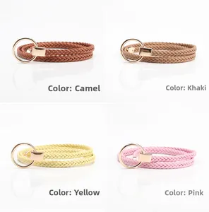 Détails de quatre ceintures tressées avec boucles métalliques rondes en vue grille