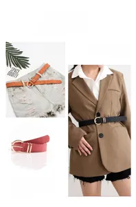 Detail view of retro leather belts showing metal round buckle and matte texture in various colors