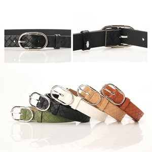 Ceinture tressée en cuir pour femme avec boucle ovale argentée en cinq couleurs
