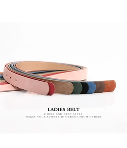 Collection of eight colorful leather belts with alloy pin buckles for women fashion