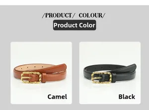 Dettaglio di cinture in pelle color cammello e nero con fibbie in metallo dorato