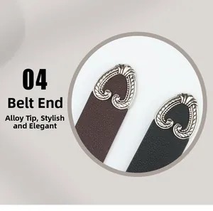Detail showing vintage silver alloy heart-shaped metal end tips on leather belts