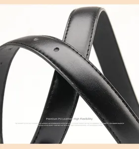Macro shot of high-quality black PU leather belt with neat stitching and punch holes