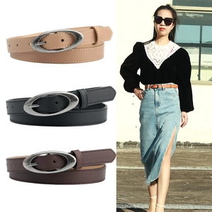 Vintage Women Faux Leather Belt With Oval Alloy Pin Buckle Minimalist Waist Belt For Dresses Jeans Fashion Accessories